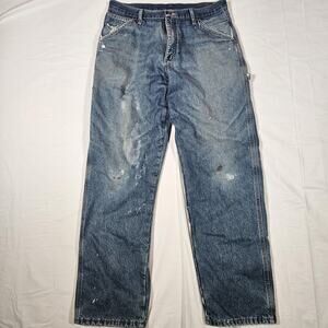 Wrangler Jeans Mens 32x34 Blue Relaxed Straight Denim Insulated Lined Carpenter